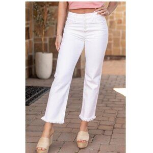 KANCAN HIGH RISE CROP STRAIGHT LEG WHITE JEANS SZ 27
